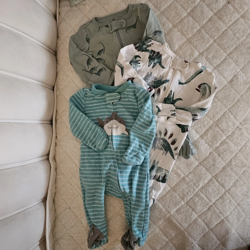 Carter's Dino-Themed Baby Bodysuits in Teal and White